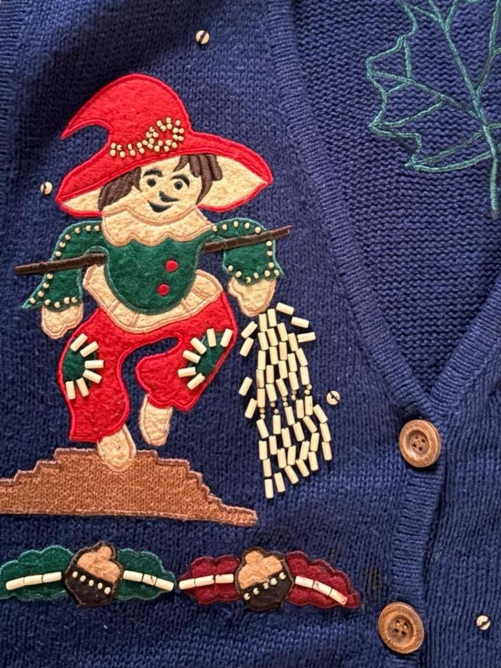 Bobbie Brooks Navy Autumn Harvest Embroidered Vest XL Halloween Fall Grannycore - Picture 6 of 8
